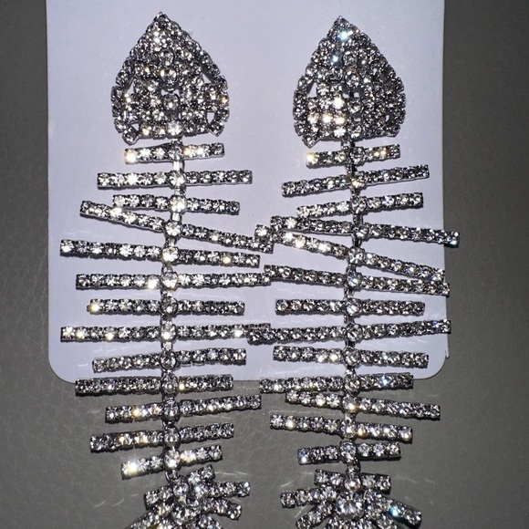 Fishbone Rhinestone Earrings - Picture 8 of 10